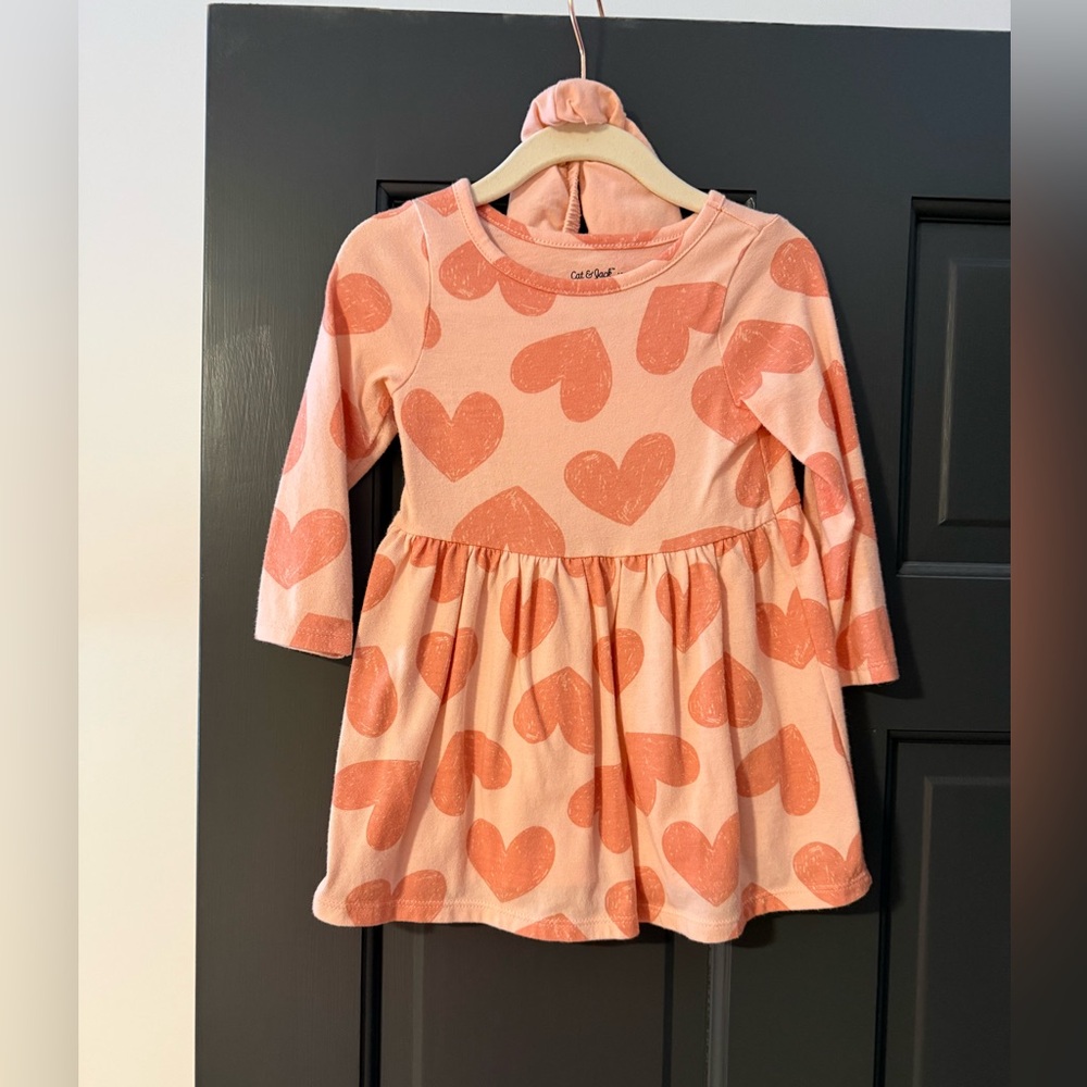 Cat & Jack Peach and Coral Heart-Print Dress